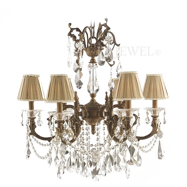 アンティーク調・シェード付クリスタルシャンデリア6灯(W720×H740mm