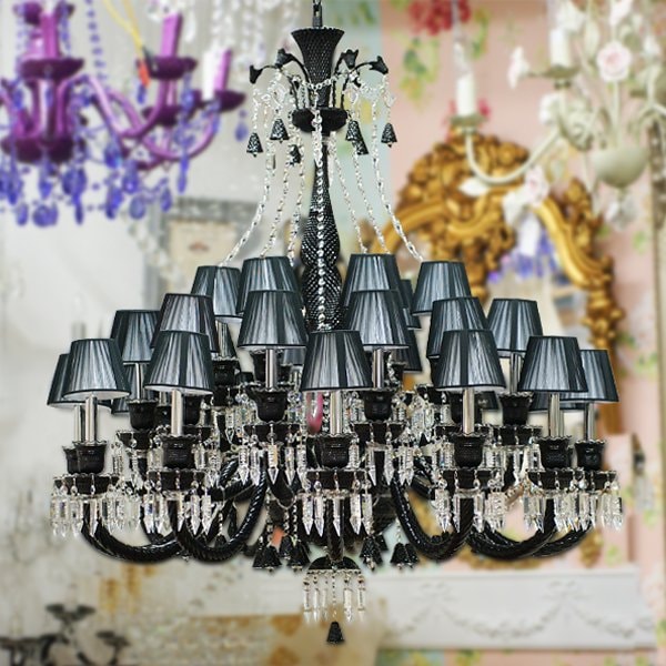 バカラ調クリスタルシェードシャンデリア 30灯 ブラック | EL JEWEL
