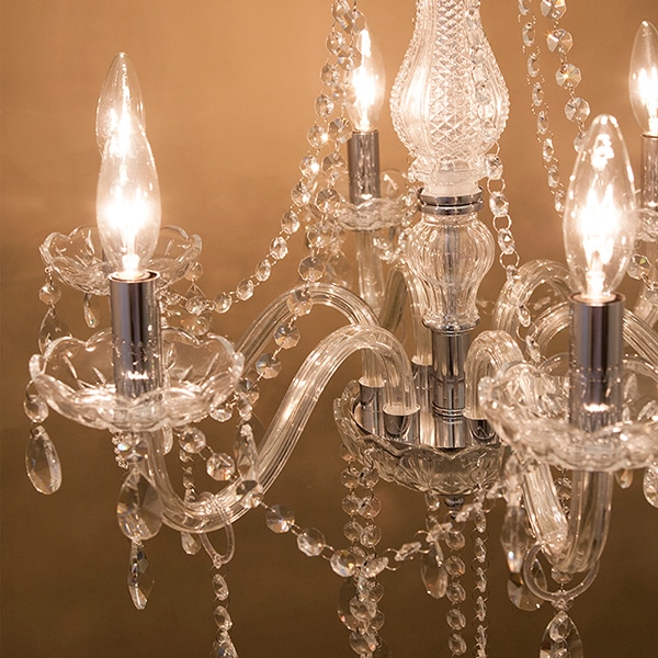 モダンガラスシャンデリア 6灯「Clear palace」Chrome（φ560×H630mm