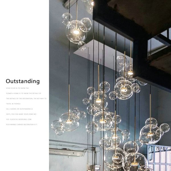 リーズナブル】ガラスボールシェードLEDペンダントライト1灯 1+5 3