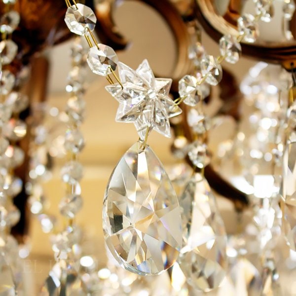 アンティーク調・シェード付クリスタルシャンデリア6灯(W720×H740mm