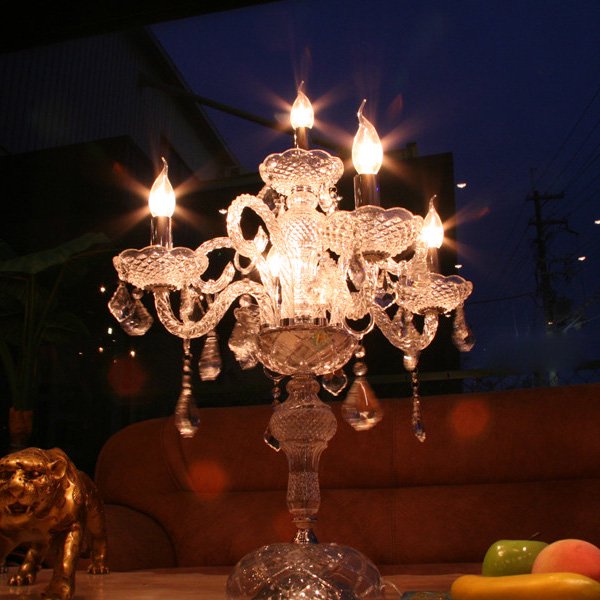 クリスタルガラス製シャンデリア スタンドタイプ5灯 クローム(W520