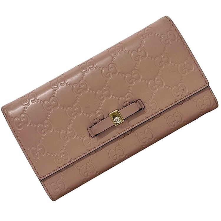 グッチ 二つ折り 長財布 ピンク ベージュ シマ 388679 財布 レザー