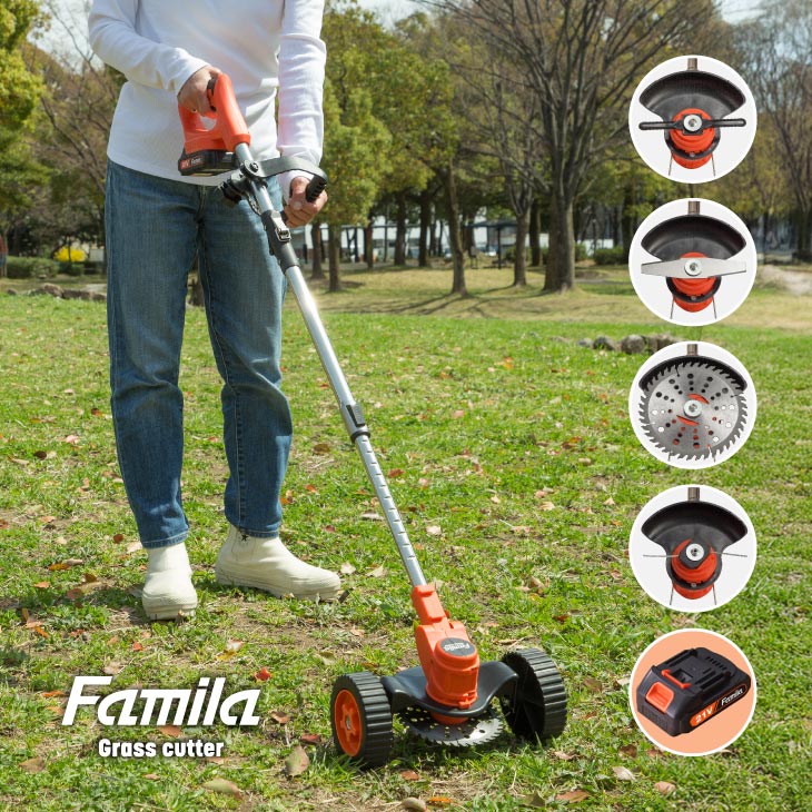 ファミラ 最新型充電式コードレス4WAY草刈り機 24点セット 予備