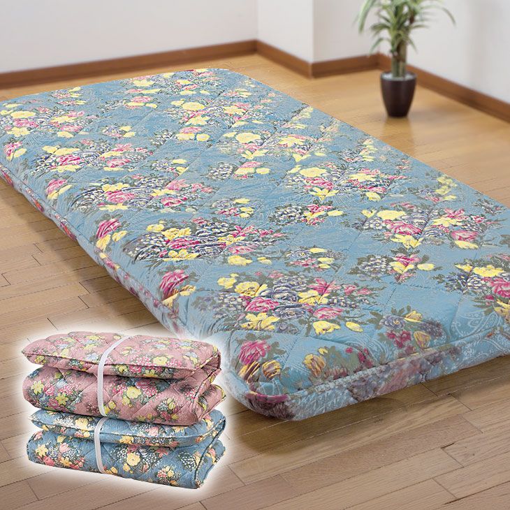 日本製 防ダニ・抗菌防臭加工 ダブルボリューム4層敷布団 花柄 ダブル