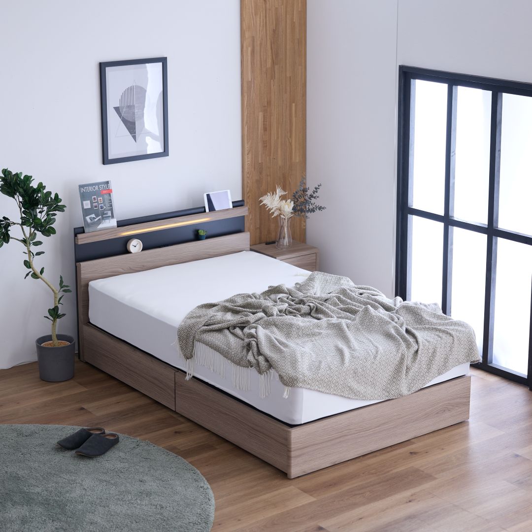 ベッドフレーム ノーチェ ダブルサイズ LED照明付き BOXタイプ GG色