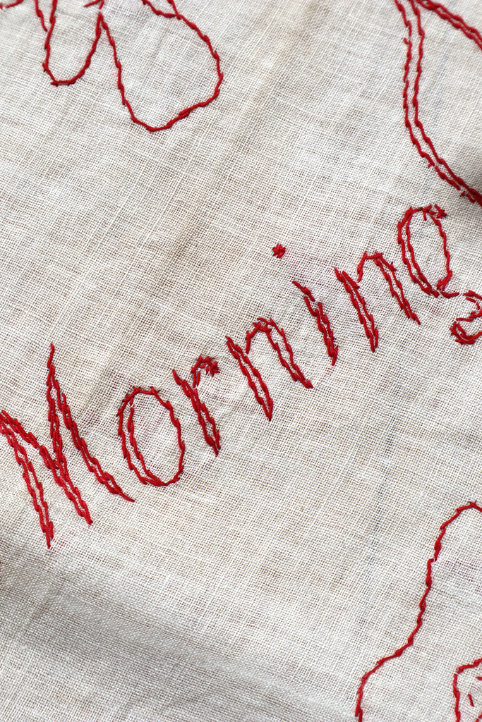 19th Victorian Red Work Layover Sham Good Morning – makky