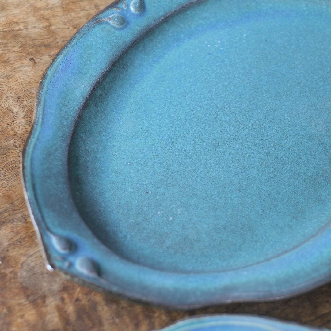 益子焼 オーバル皿L(29cm) ターコイズ 洋皿 パスタ皿 手作り わかさま