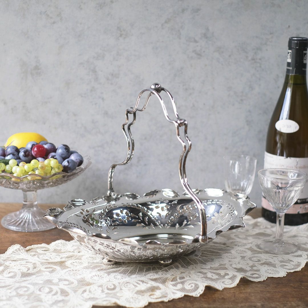 アンティーク シルバープレートフルーツバスケット イギリスの通販