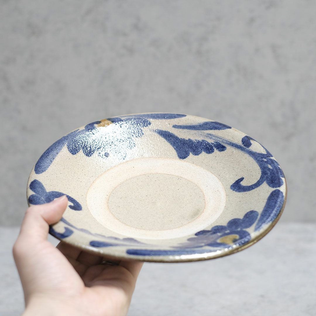 やちむん 沖縄 宮城正享 呉須唐草 7寸深皿 読谷村北窯 青 の通販