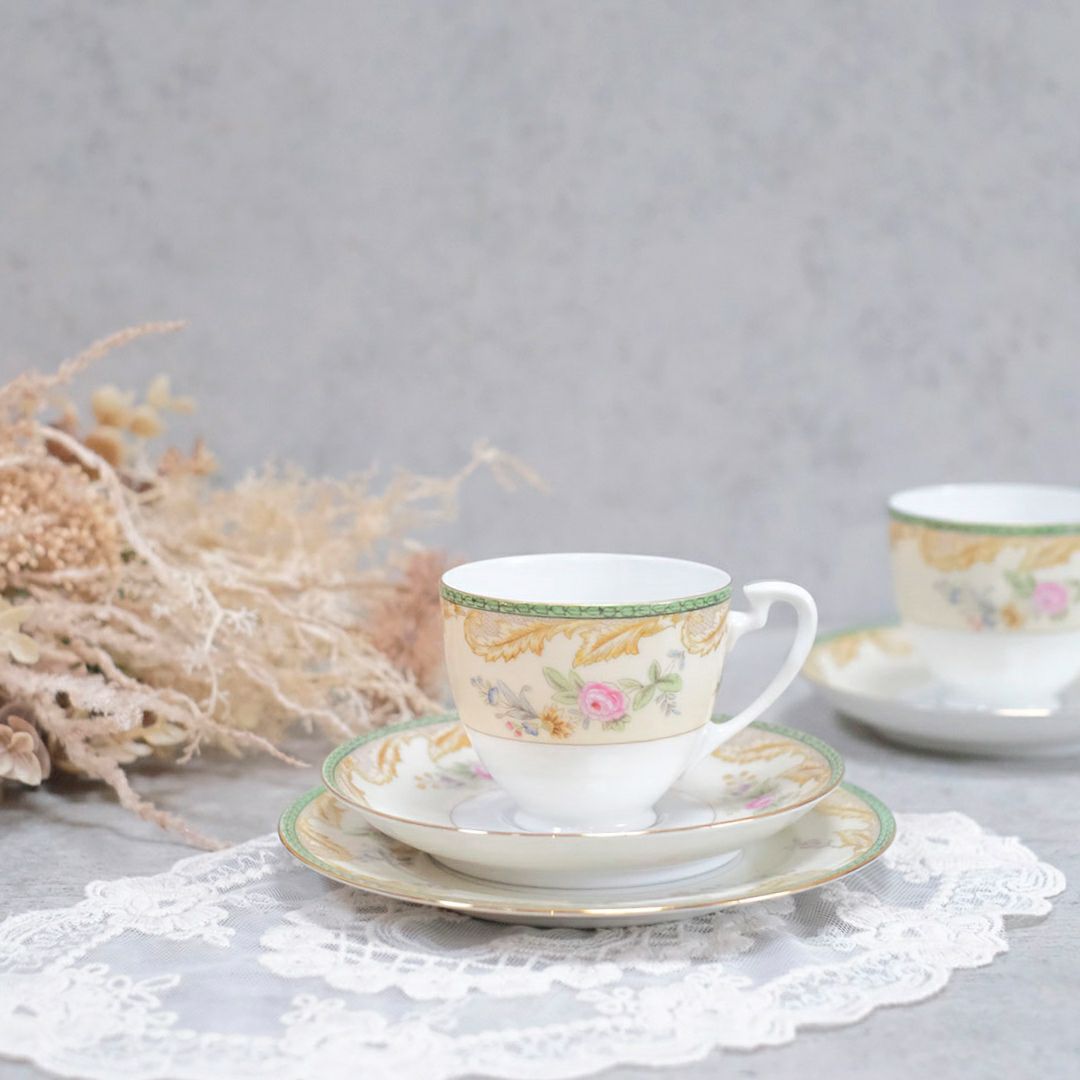 稀少品ノリタケティーセット23ピース 竹文銀彩レトロアンティーク