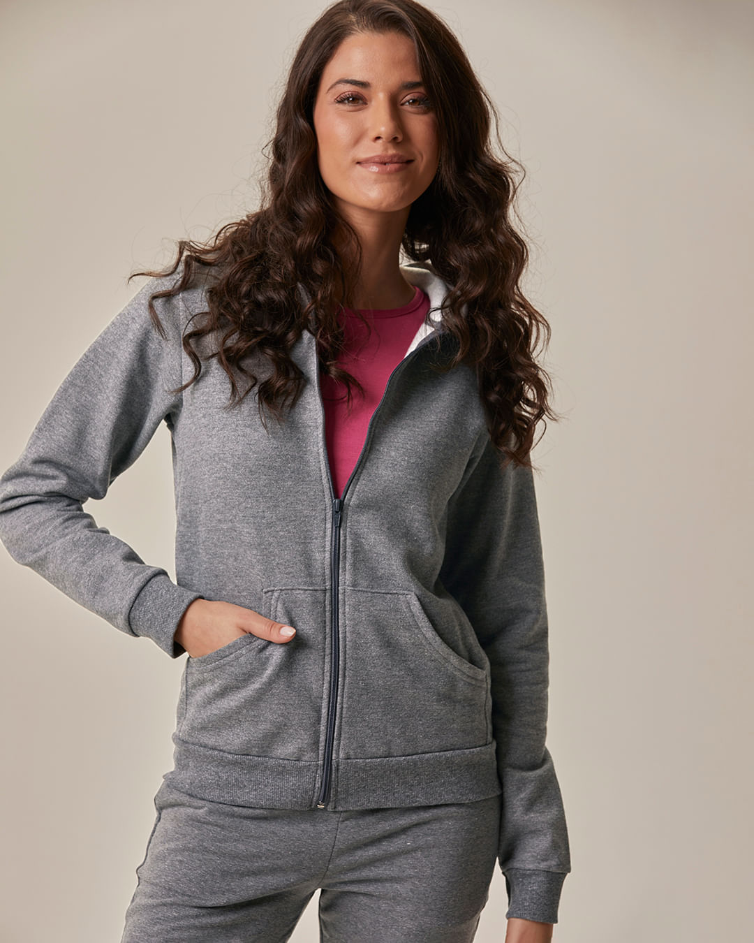 Jaqueta Básica Feminina Com Capuz Moletom Flanelado CINZA - Malwee