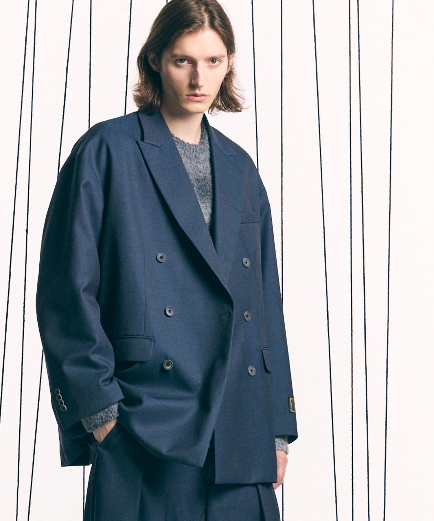 4 Colors Chambray Washable Wool Prime-Over Peaked Lapel Double Breaste