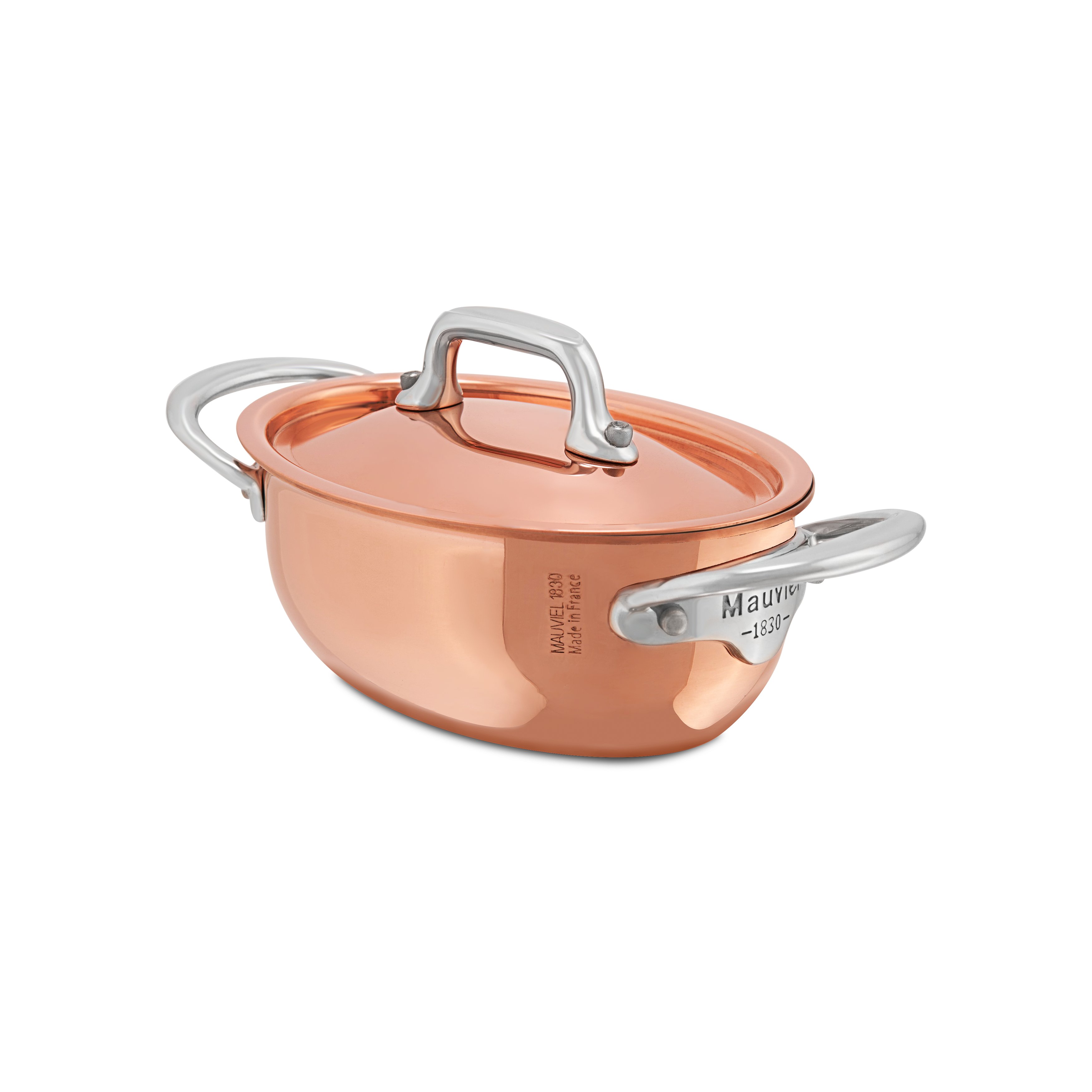 Mauviel M'MINIS Copper Oval Stew Pan With Lid, Stainless Steel