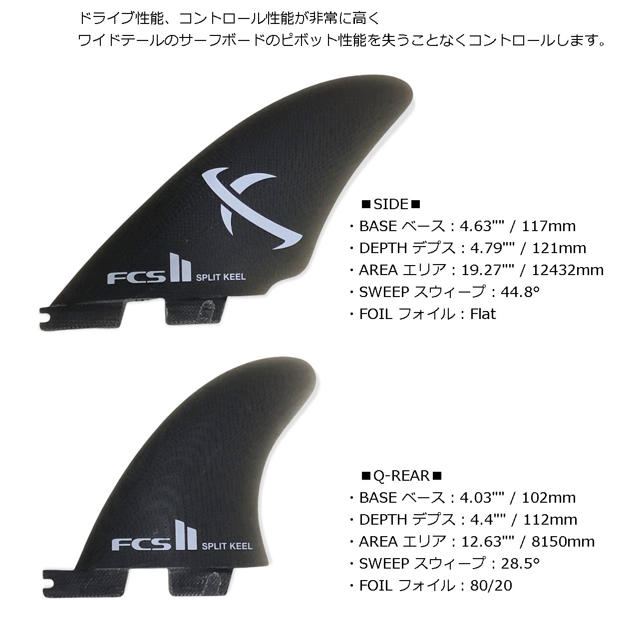 ショートボード用 エフシーエスツー スプリット キール クワッド