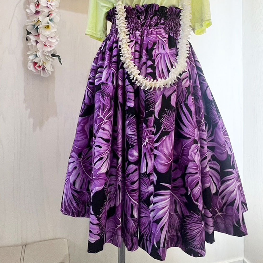 パウスカートシングル大人用 パープル レフア モンステラ リーフ ALOHA