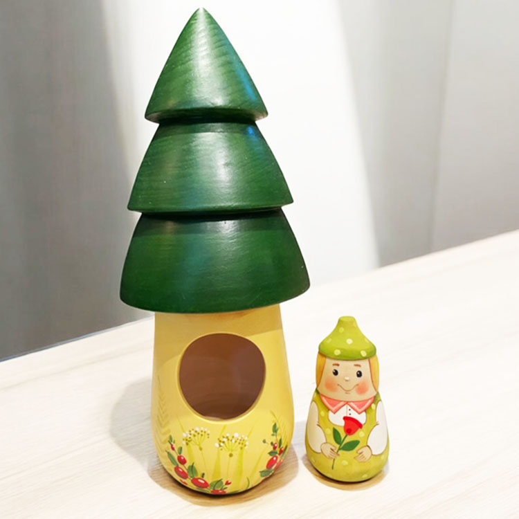 ロシア雑貨☆木製クリスマスリースE☆グリーン壁掛け飾り