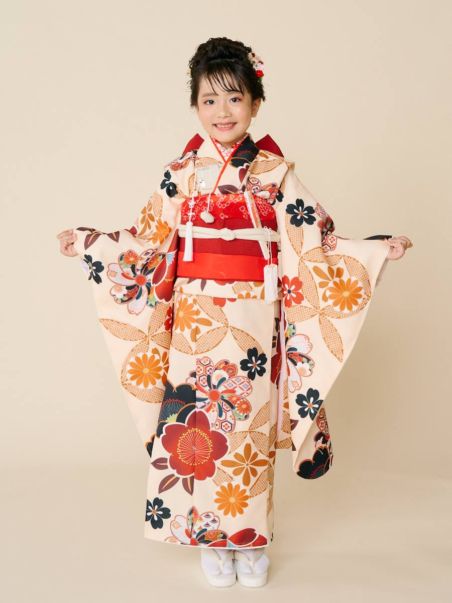 残りわずか】【 七五三 7才 フルセット 】 桜に七宝(FREE クリーム