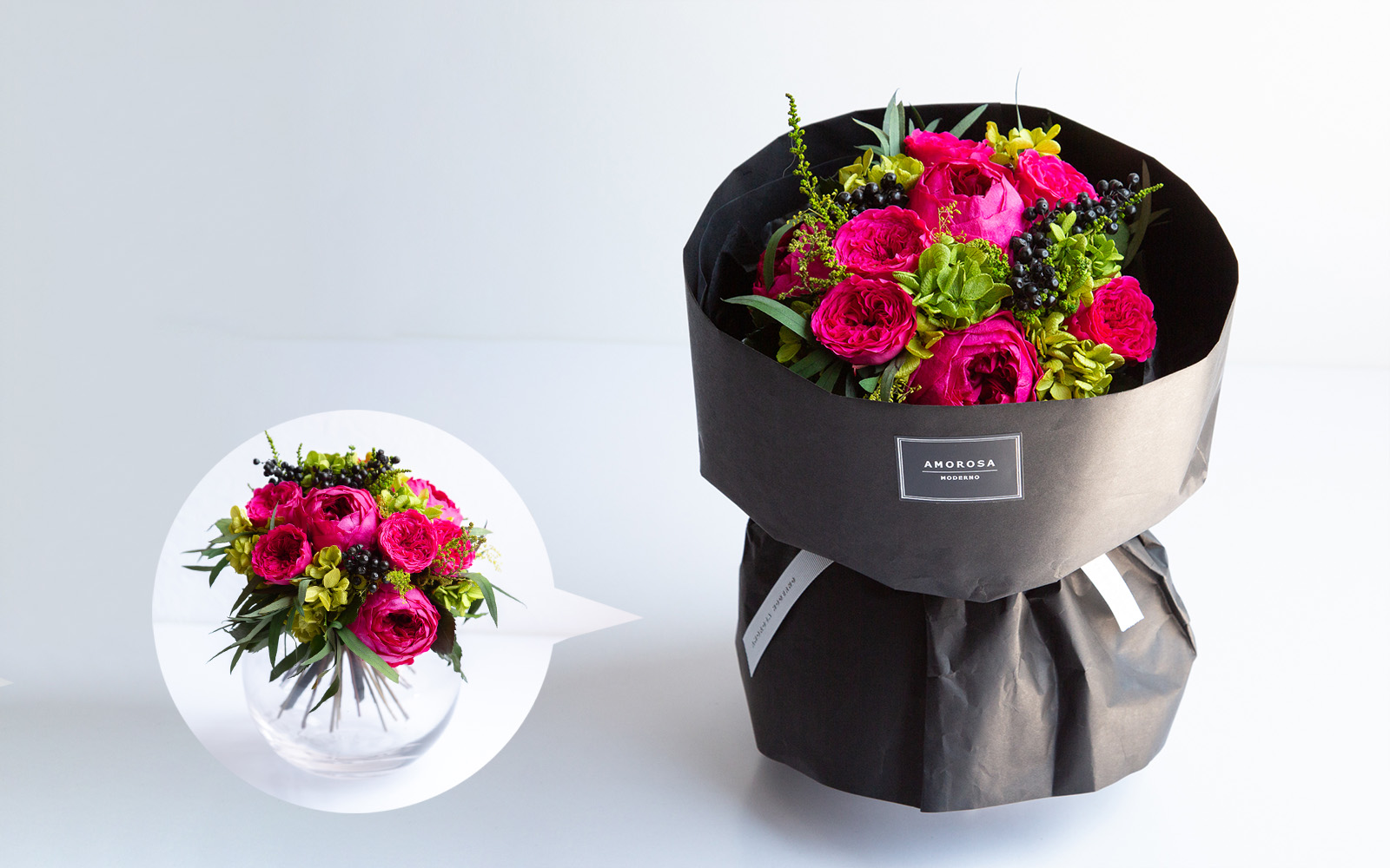 イヴ(L)/ピオニーパープル花びんつき花束 （プリザーブドフラワー