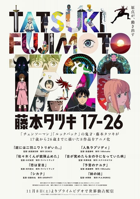 チェンソーマン」「ルックバック」の藤本タツキの短編8作品がアニメ化