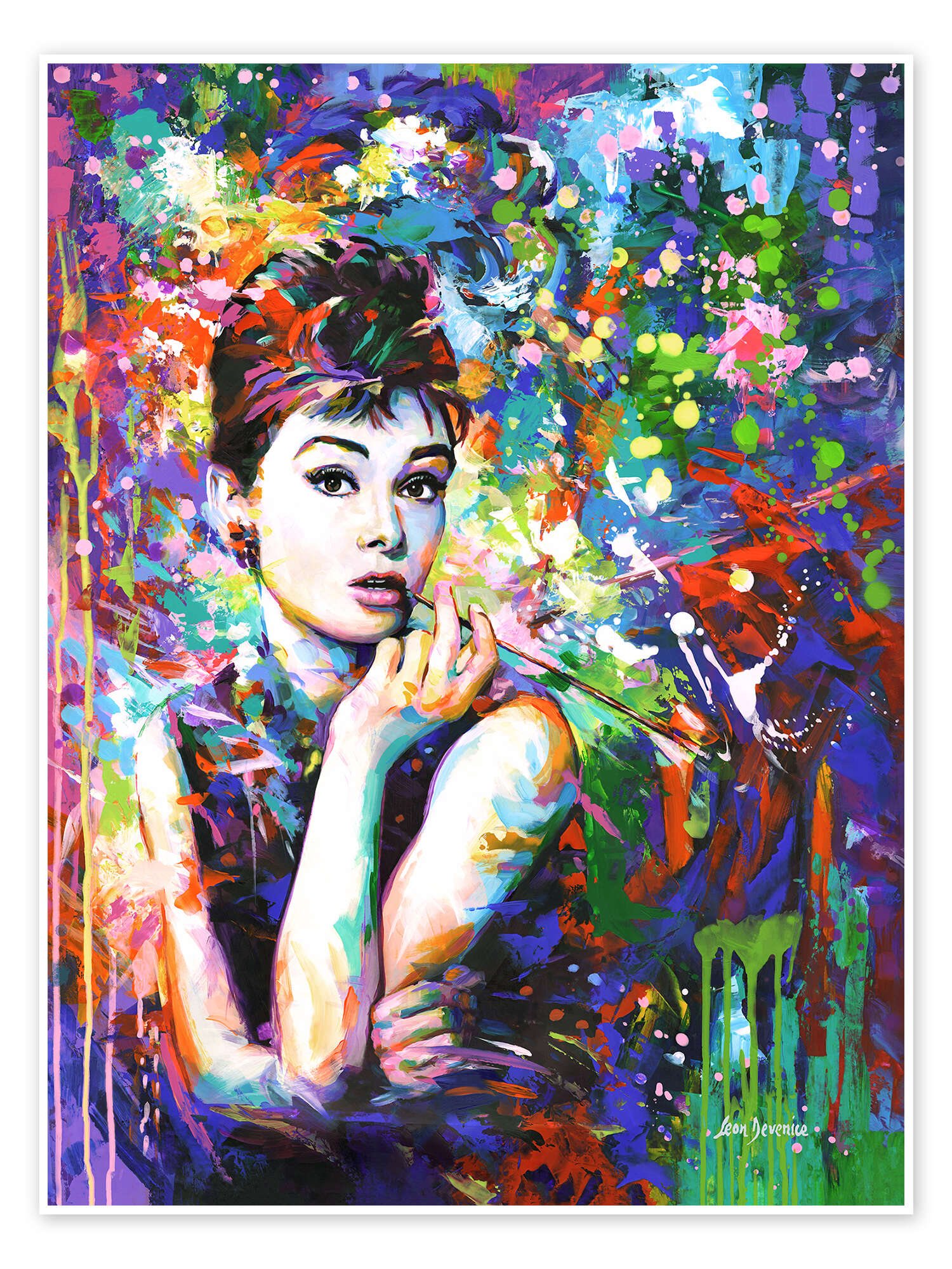 Audrey Hepburn, Modern Portrait print by Leon Devenice | Posterlounge