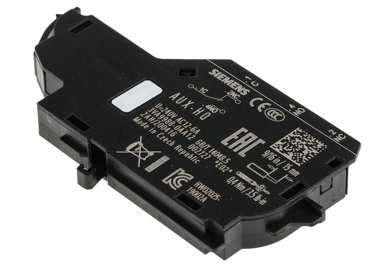 3VA9988-0AA12 | シーメンス 補助接点, 2NC + 4NO, 側面実装, 3VA | RS