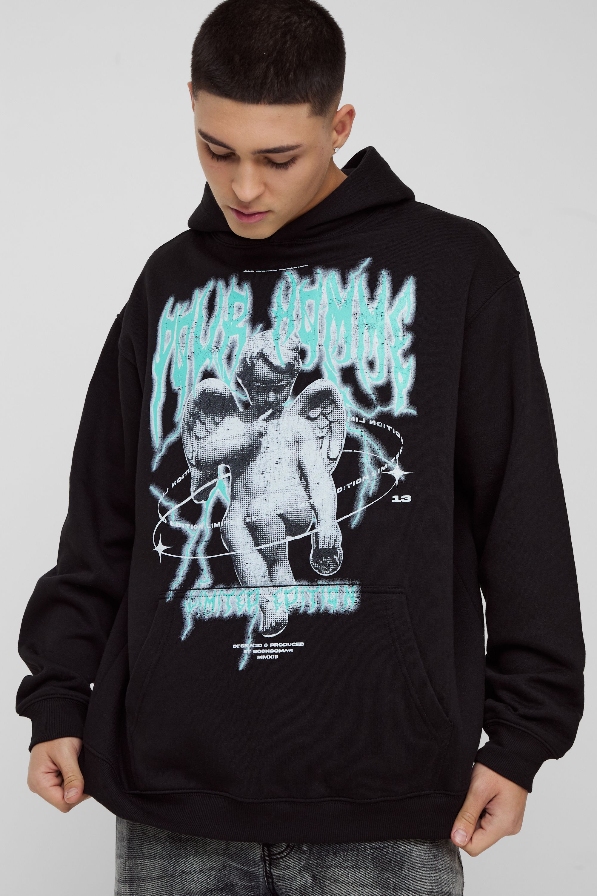 Hoodies & Sweatshirts | Oversized Angel Graphic Hoodie | boohooMAN