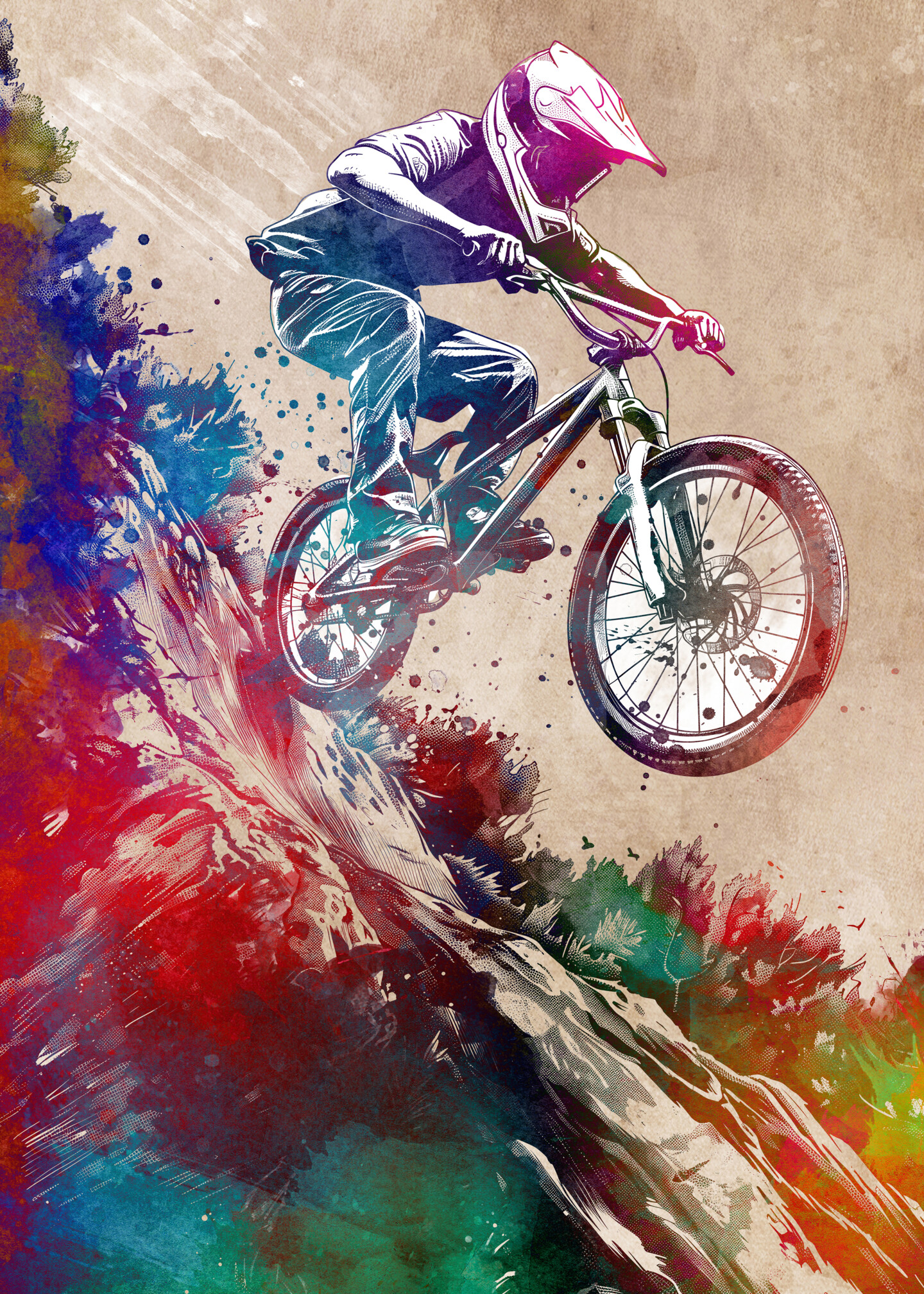 Mtb Mountain Biker - Wheels Of Motion - , Digital Arts by Justyna