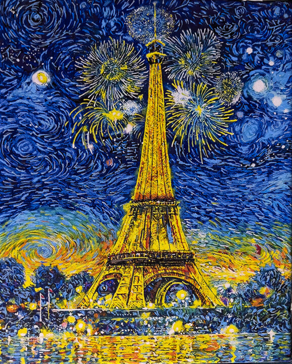 Starry Night At Paris, Painting by Mahfuzur Rahman | ArtMajeur