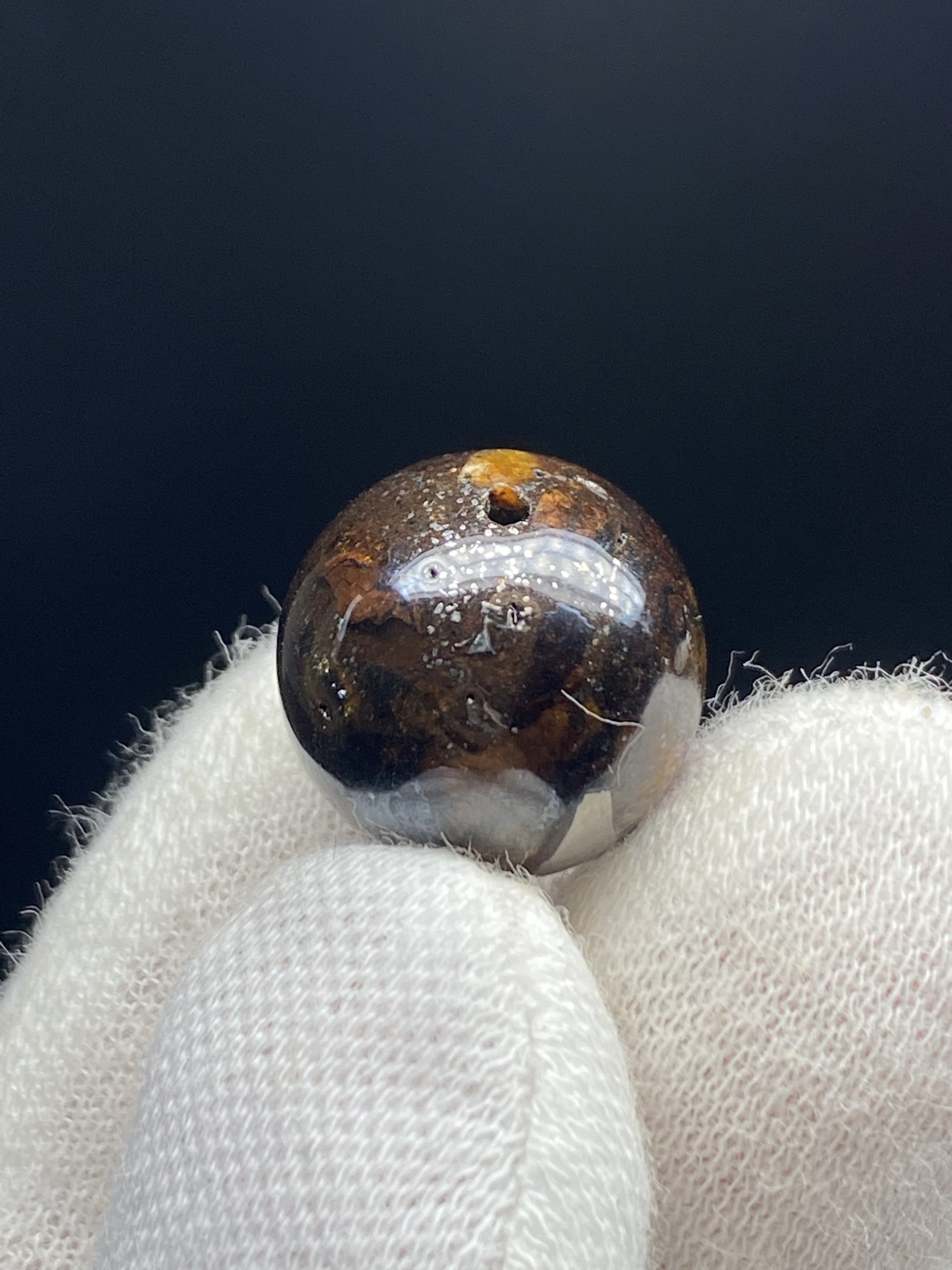 鑑別書】メテオライトジャパン パラサイト隕石 ビーズ 6.8g 玉径15.3