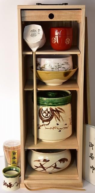 Amazon｜茶道具セット 桐短冊箱茶道具セット 棗朱塗り｜お点前セット