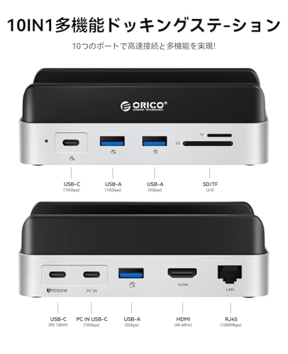 ORICO - MiniDock Mac mini M4用スタンド ドック 10-IN-1 USB-Cハブ