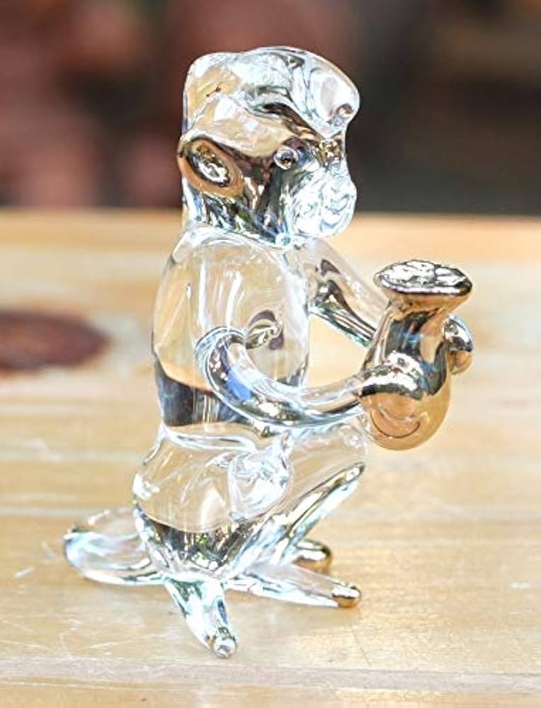 Amazon.co.jp: 手作りの手吹きガラスのサル (幸運金の袋を持つ猿