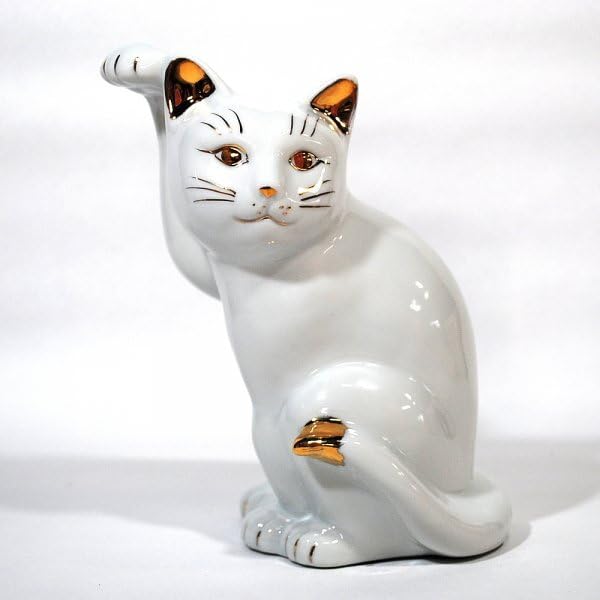 Amazon.co.jp: 瀬戸焼 招き猫 日本製 横猫ホワイト本金 17.5㎝ 右手