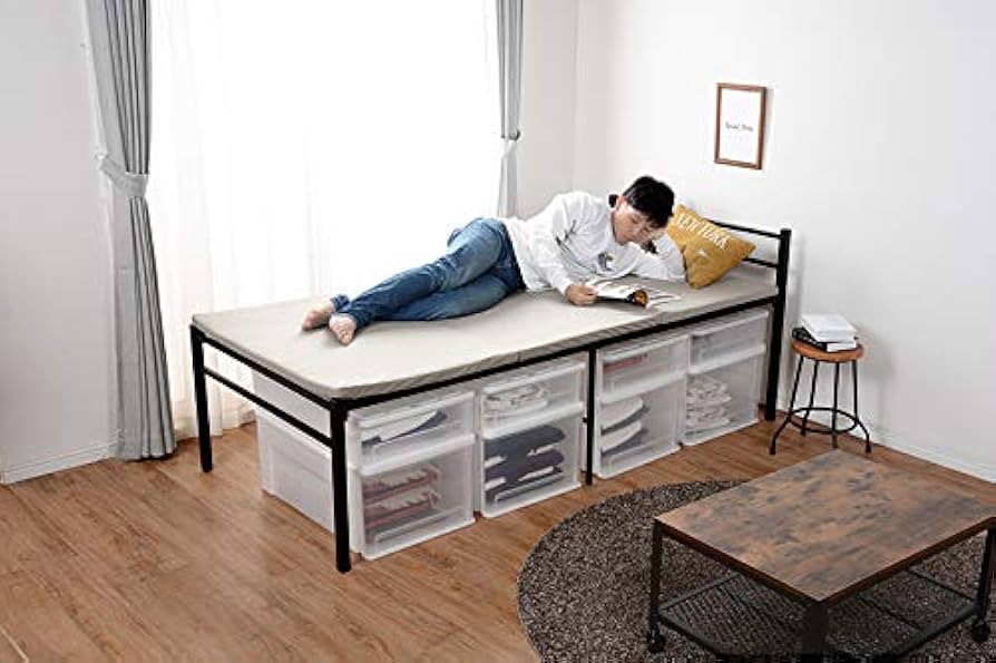 Amazon｜萩原 ベッド シングル ベッド下 ミドルベッド 収納【床下