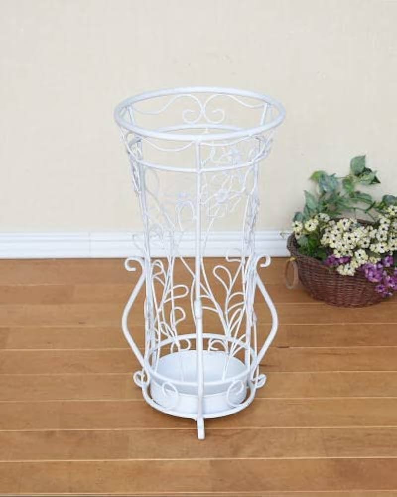 Amazon｜傘立て ホワイト アイアン 花模様 丸型 アンブレラスタンド
