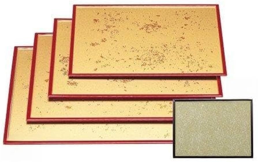 Amazon｜お盆 日野盆色紙金箔渕朱/うぐいす乱糸塗渕黒尺5寸 [45.4 x