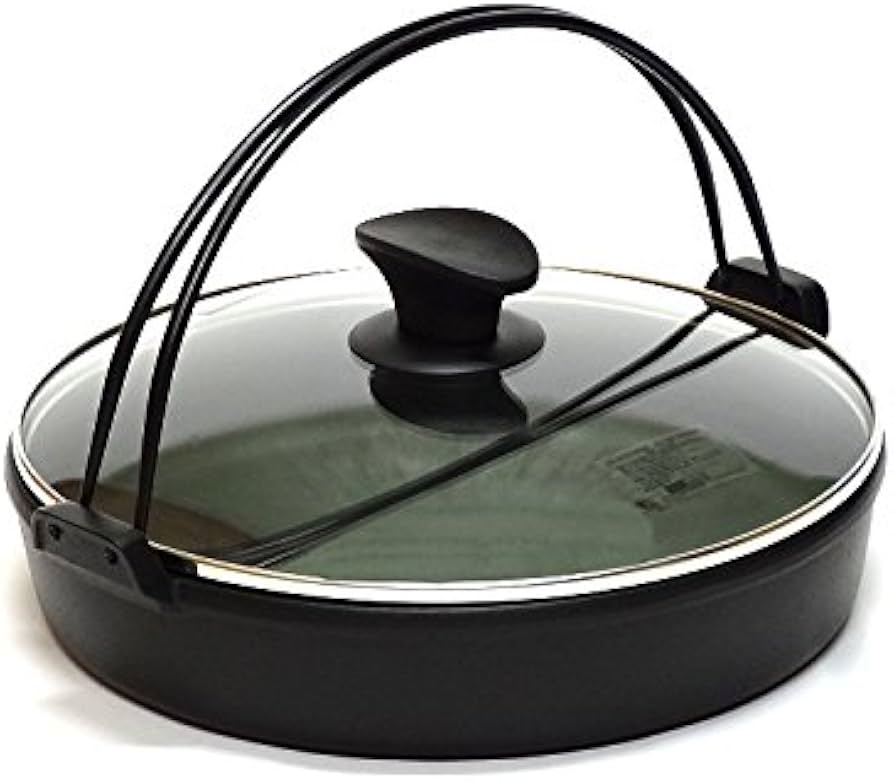 Amazon | 南部鉄器 岩鋳 すき焼き鍋 南部ツル付 26cm ガラス蓋付き