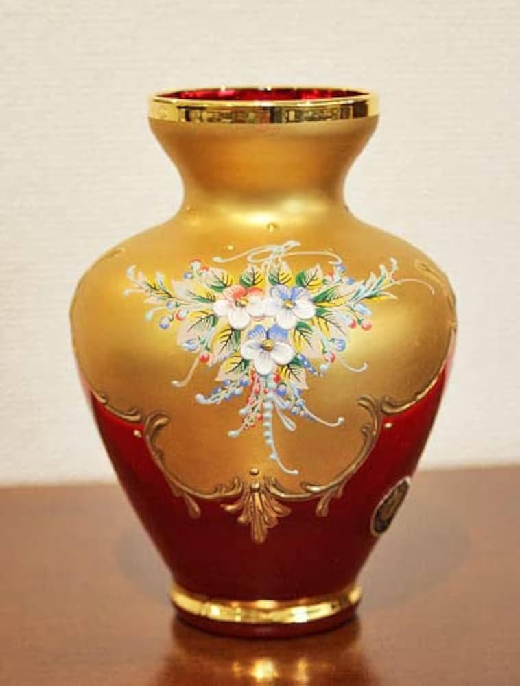 Amazon.co.jp: イタリア製 ベネチアンガラス 花瓶 手描き 金彩（24金