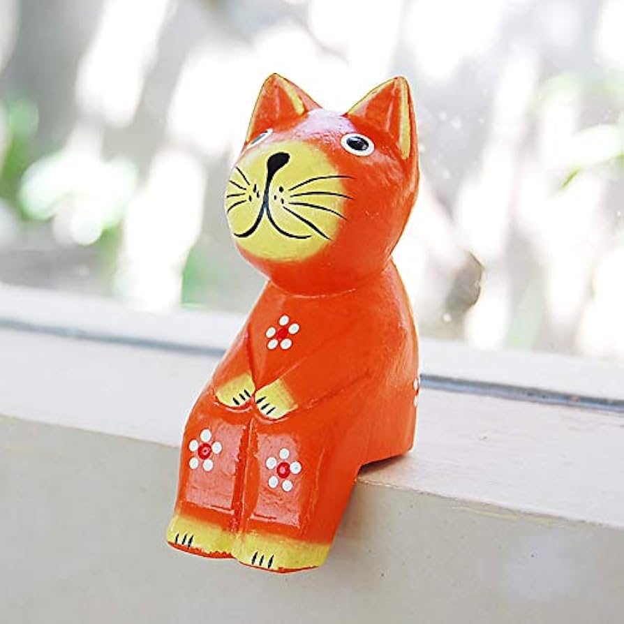 Amazon.co.jp: オブジェ [オレンジ] 猫 バリネコ 木彫り バリ雑貨 置物