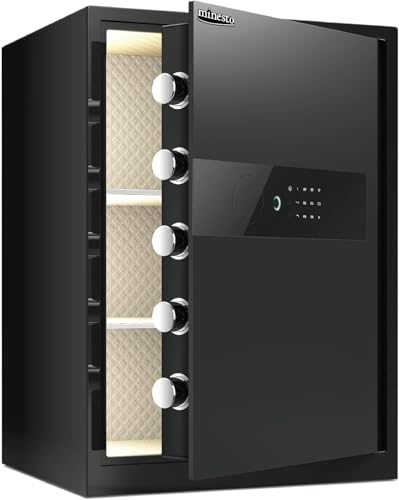 minesto - 金庫 指紋 テンキー式 電子 タッチパネル 指紋認証 アラーム