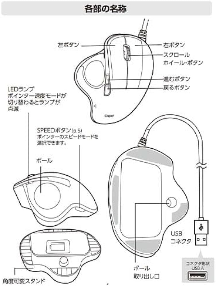 Amazon.co.jp: ナカバヤシ Digio2トラックボールマウス 角度可変 有線