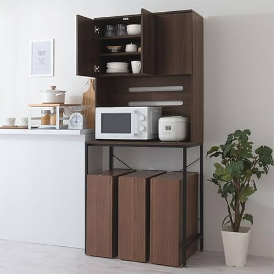 Amazon｜キッチンラック 食器棚 ゴミ箱収納 キッチン収納 コンセント