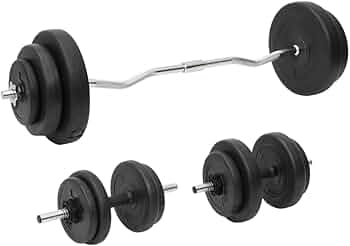 Amazon | vidaXL バーベル＆ダンベル プレートセット付 60kg, バーベル