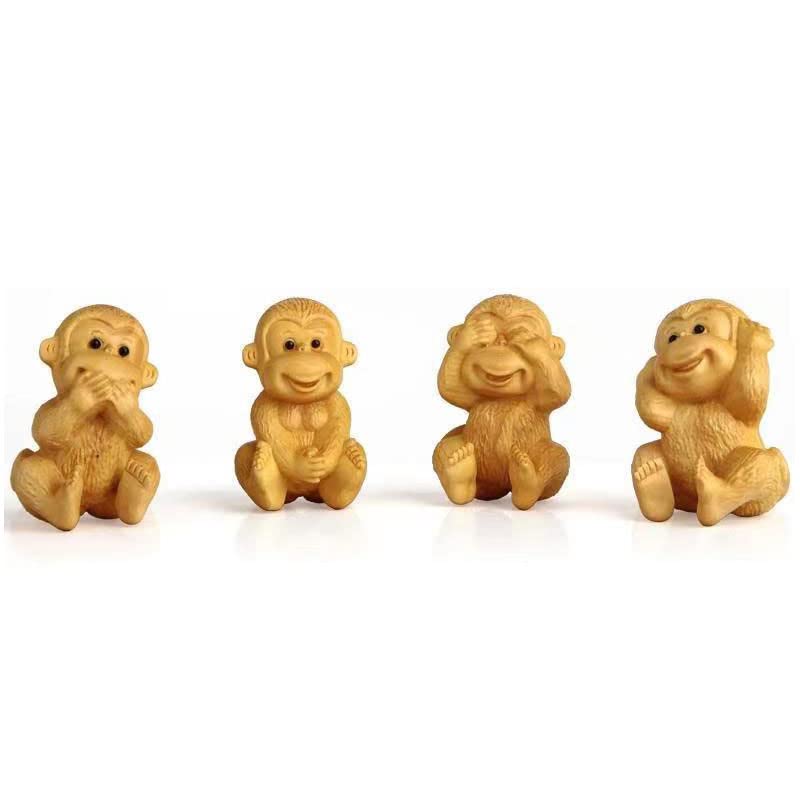 Amazon.co.jp: 木彫り 猿 置物 四猿 さる オブジェ 見ざる 言わざる