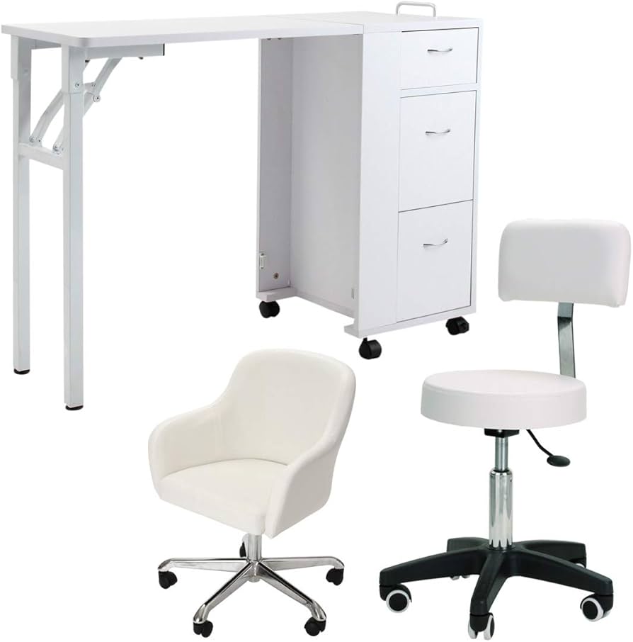 Amazon.co.jp: 収納 キャスター付折りたたみテーブル3点セット