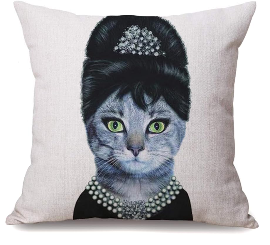 Amazon.co.jp: [YGGSTORE]クッションカバー オードリーヘップバーン 猫