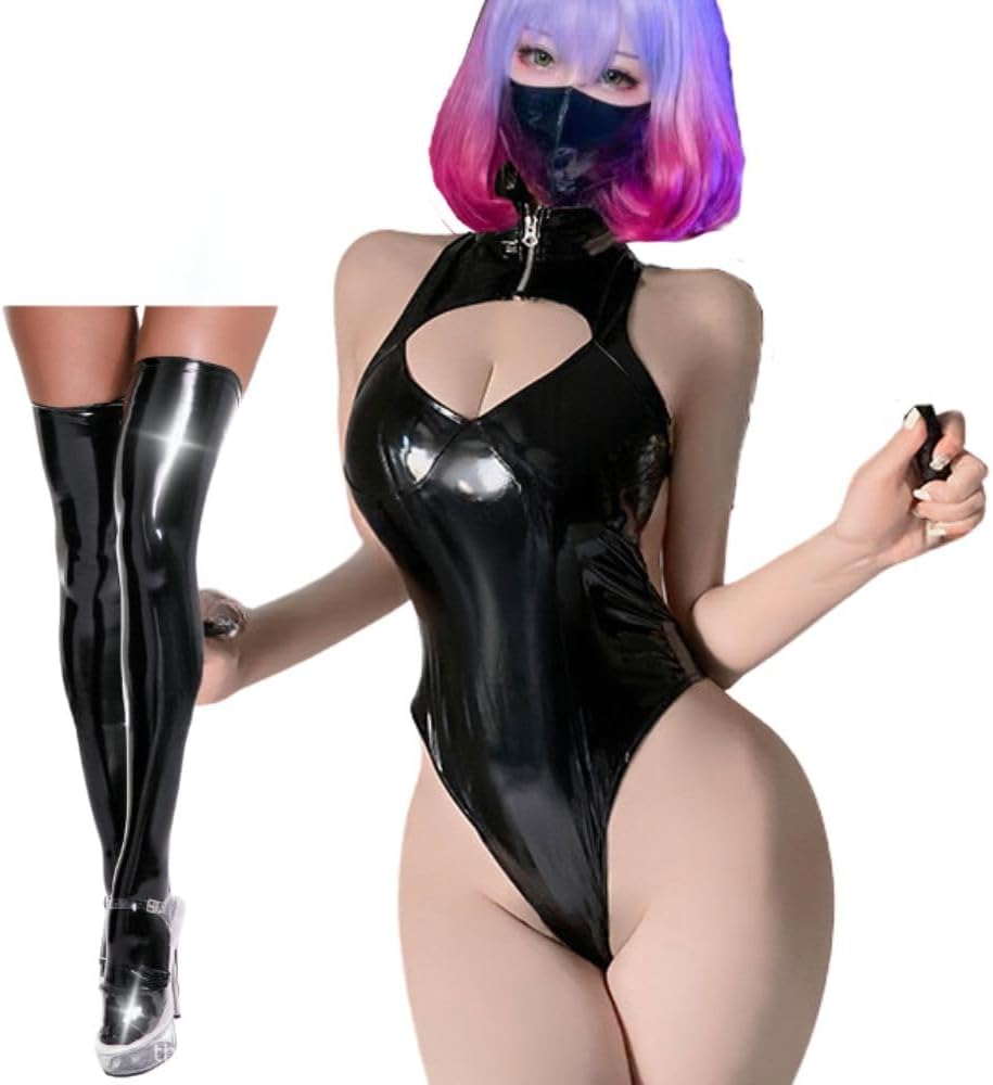 Amazon.co.jp: [MORApink] コスプレ エナメル 光沢 ハイレグ セクシー