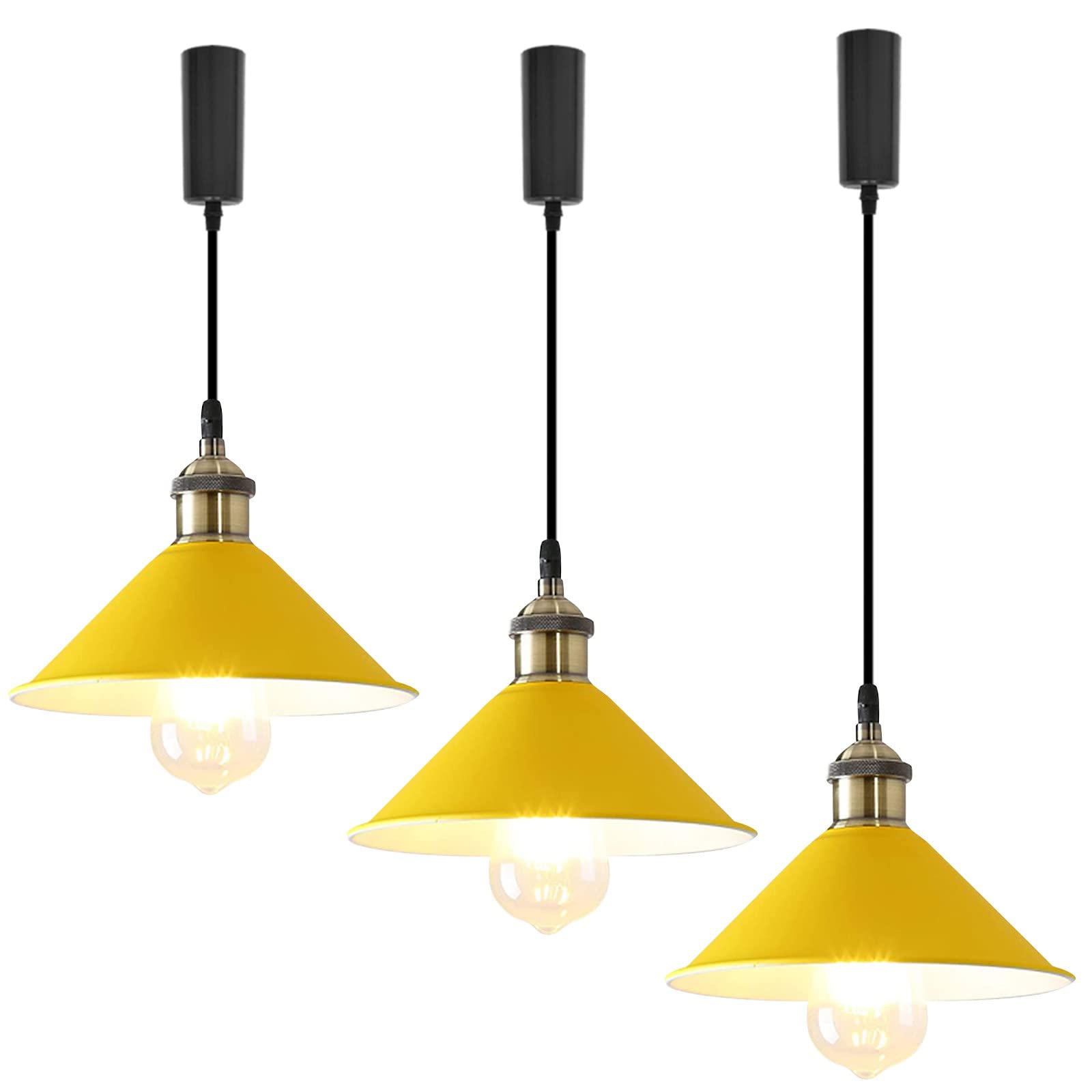 Amazon.co.jp : KIVEN 3個入 黄色い レトロペンダントライト 長さ調節