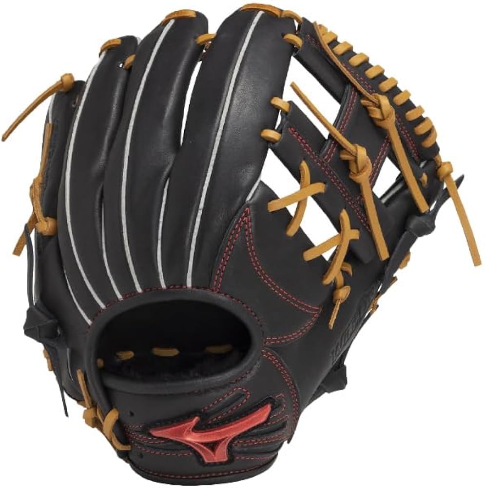Mizuno Pro 軟式グローブ 黒/赤 左手用 Mizuno Pro 軟式グローブ 黒/赤